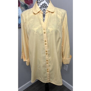 Dress Barn Size 14/16 Button Yellow Shirt 3/4 Sleeves